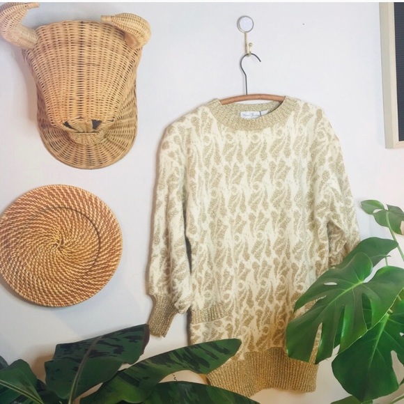 vtg vsco 80s Gold Shimmer Oversized Sweater Tunic - Picture 2 of 11